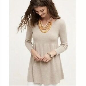 Anthropologie Knitted Knotted modal silk tunic sweater crew neck fit flare SZ S
